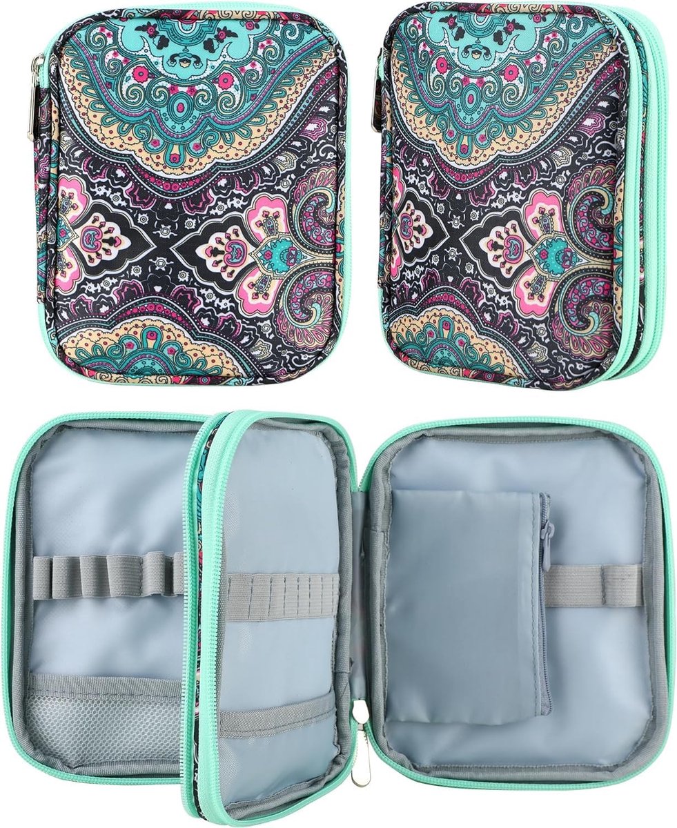 Haaknaald Opbergtas, Lege Rits met Web Zakken, Breien Accessoires, Haaknaald Kit Gereedschap, Cashewbloem (haak haakcase), Compact