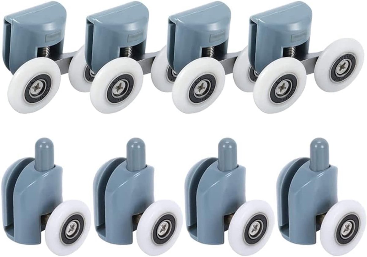 Wielen voor douchedeuren, 25 mm, kunststof, voor glazen deuren van 4-6 mm, 8 stuks