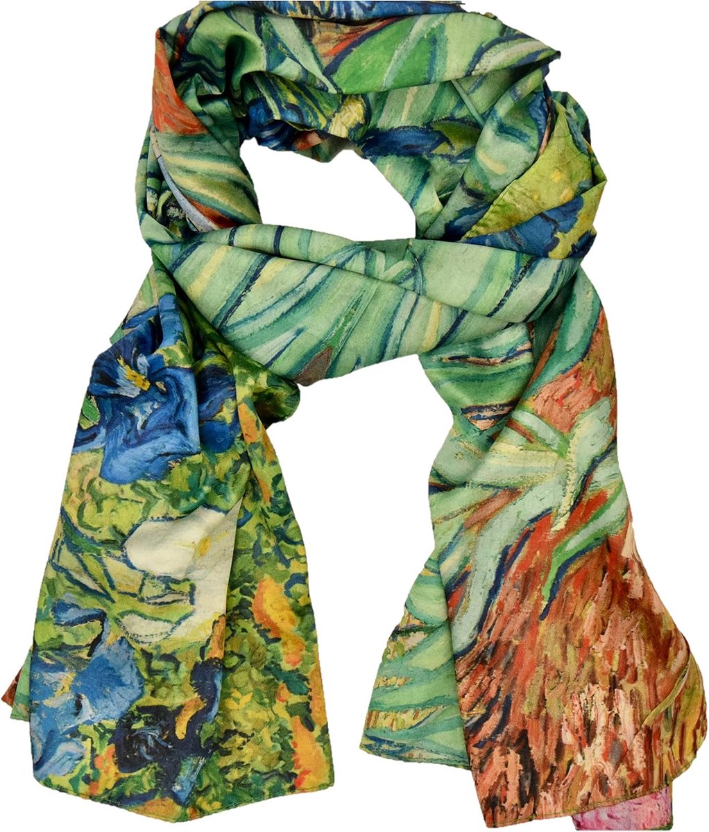 Damessjaal van zijde met kunstmotief van beroemde schilders, lang, hoogwaardig, jong en elegant, voor dames, grote sjaal, foulard, origineel accessoire als cadeau