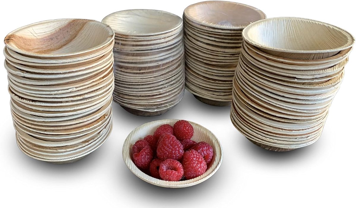 Wegwerp Palmblad Kommen 100 Stuks (10 cm) | Stevige Feestkommen zoals | Composteerbaar Servies voor Lunch, BBQ, Picknick, Verjaardag en Feesten