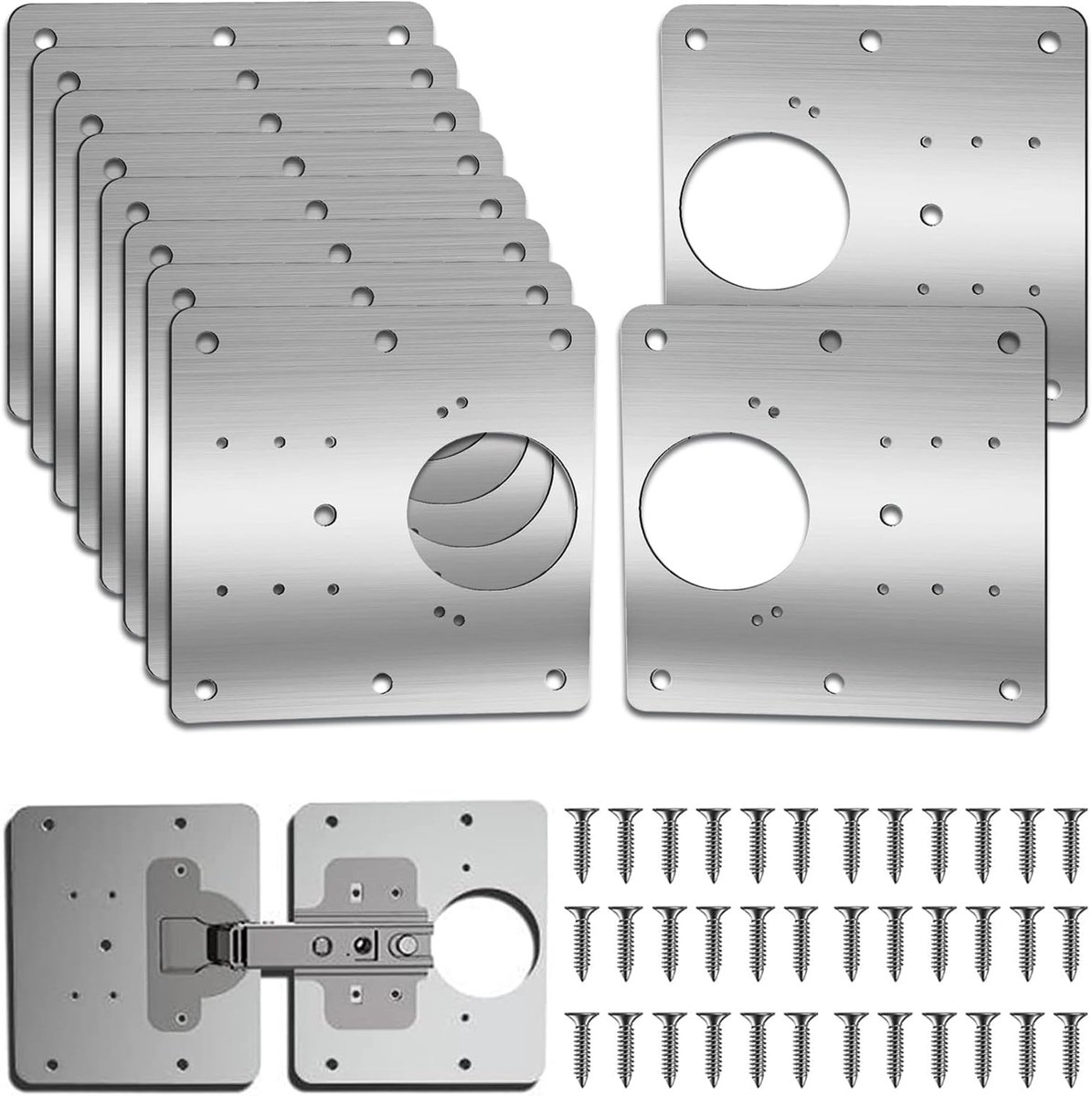 Scharnierreparatieplaat, 9 x 9 cm, voor hout, meubels, planken, kasten, kastscharnieren (zilver10)