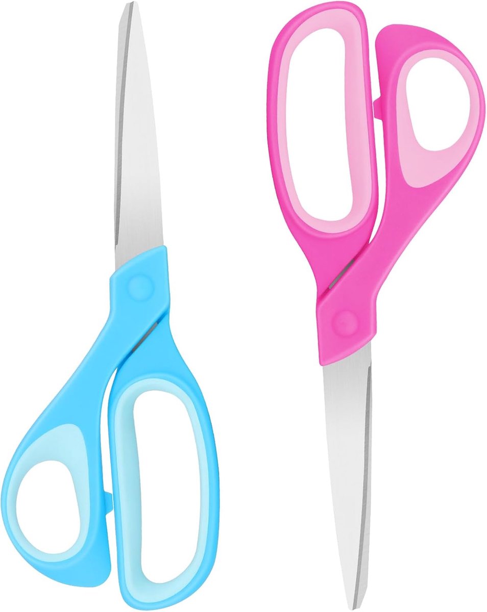 schaar, 9 inch roestvrijstalen linkshandige schaar met zachte grip voor thuis, school, kantoor, roze/hemelsblauw, 2-pack
