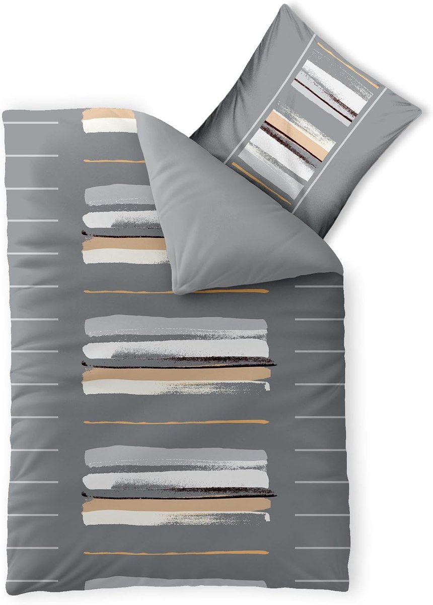 aqua-textil Trend beddengoed 135 x 200 cm 2-delig katoenen dekbedovertrek Hanaa strepen grijs-wit beige