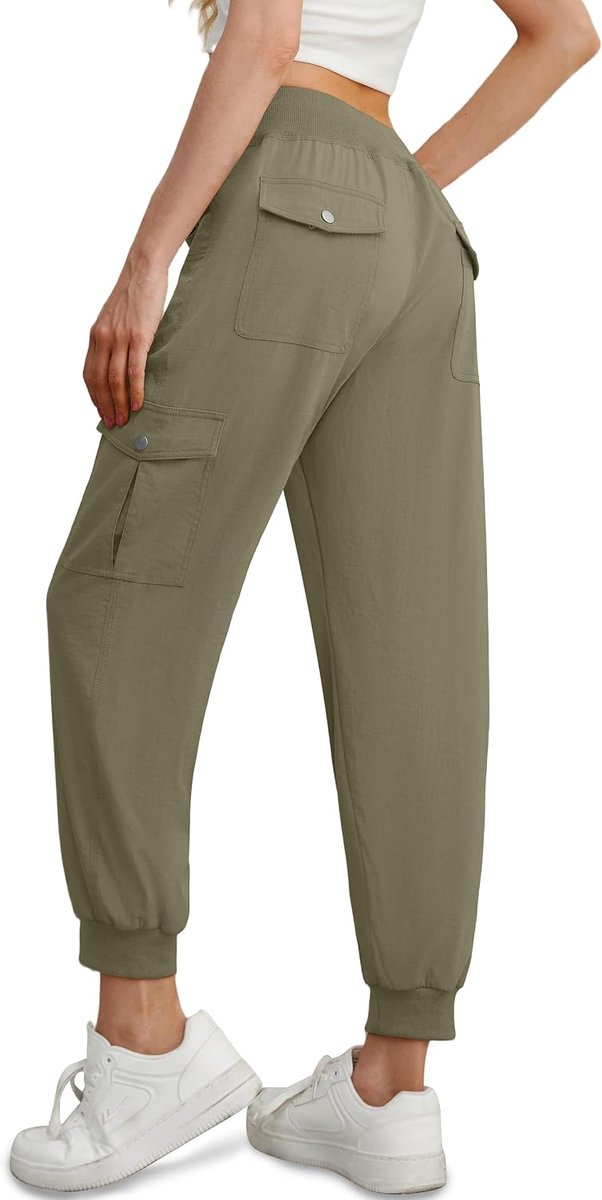 Joggingbroek voor dames, cargobroek, zomer, sportbroek, vrijetijdsbroek, trainingsbroek voor dames, met elastische taille, manchetten, enkels en 6 zakken