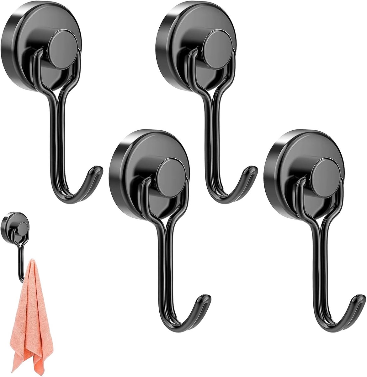 Magneethaken, Neodymium Magneethaken, 4 Stuks Magneethaak, Magnetische Haken, Draaibare Magneethaak, Zwart