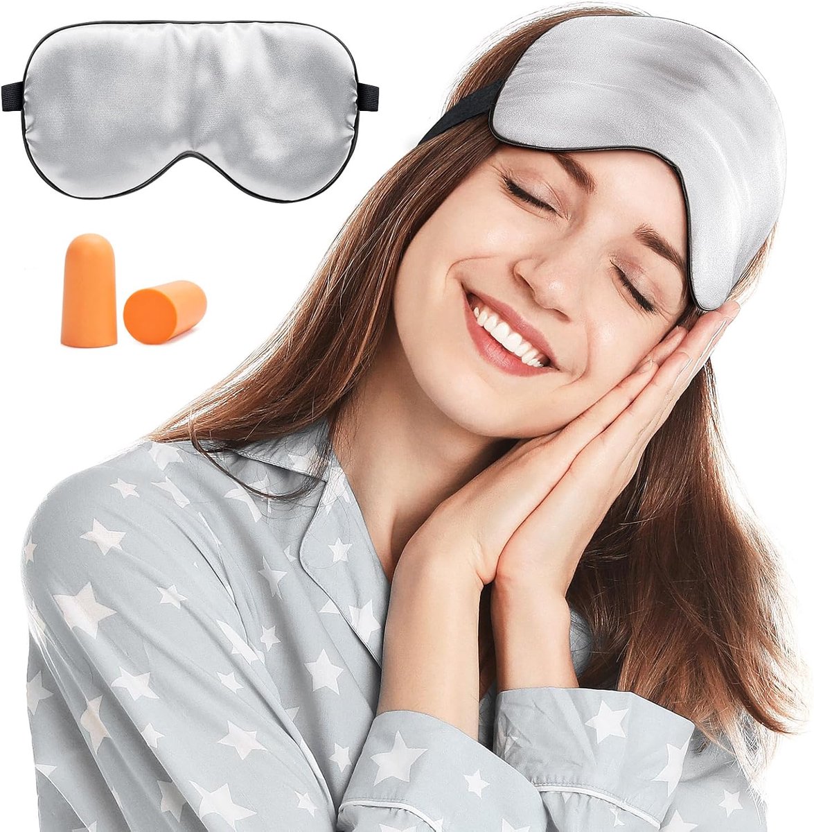 Slaapmasker, zijde oogmasker, 100% huidvriendelijk, zijde slaapmasker, vrouwen en heren, aangenaam slaapmasker met reistas, ideaal voor thuis en op reis (grijs)