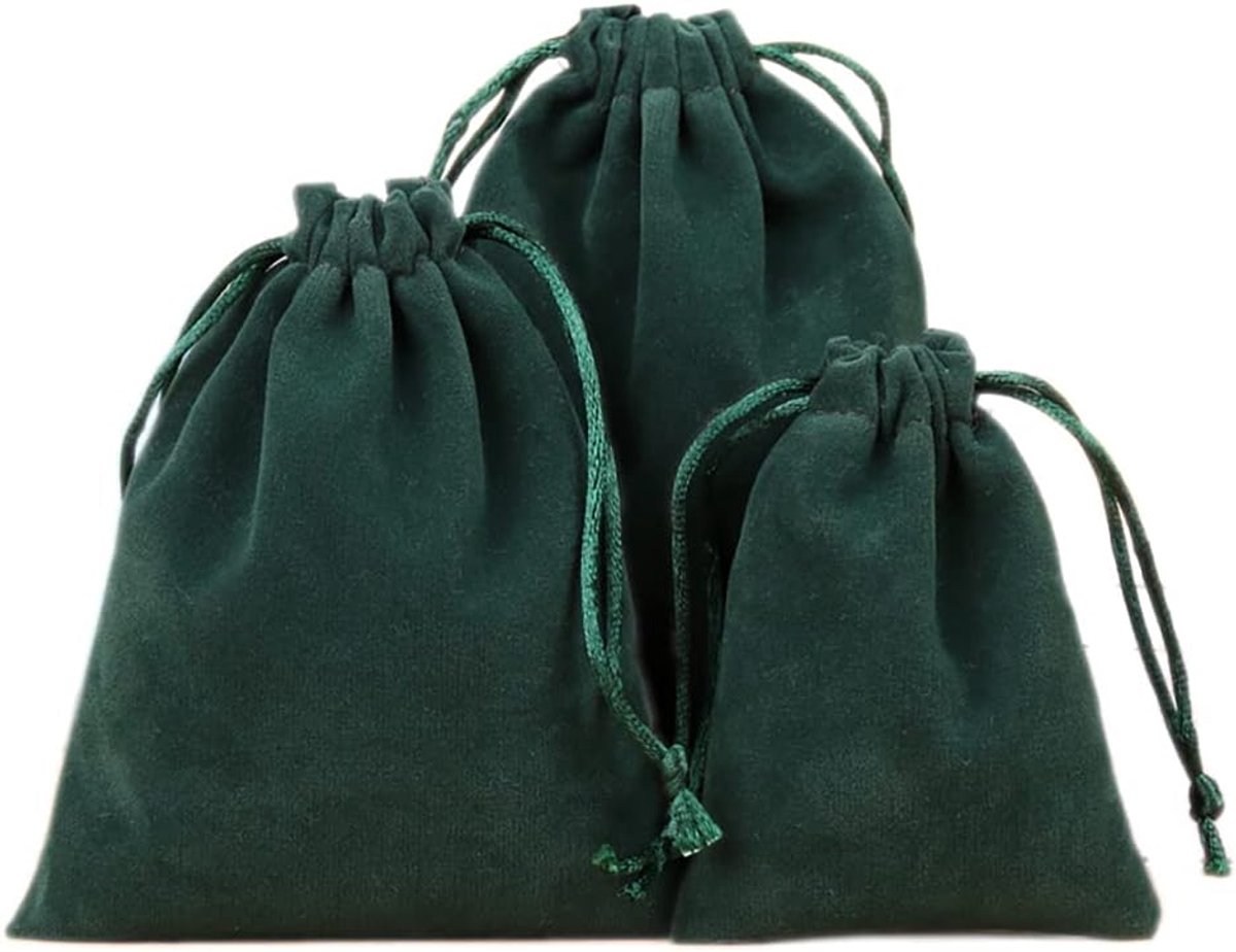 Sieradenzakjes, kleine stoffen zakjes met trekkoord, fluwelen zakjes, geschenkzakjes, stoffen zakjes om te vullen voor sieraden, bruiloft, Kerstmis, verjaardag, feest, cadeau, 15 x 20 cm, donkergroen