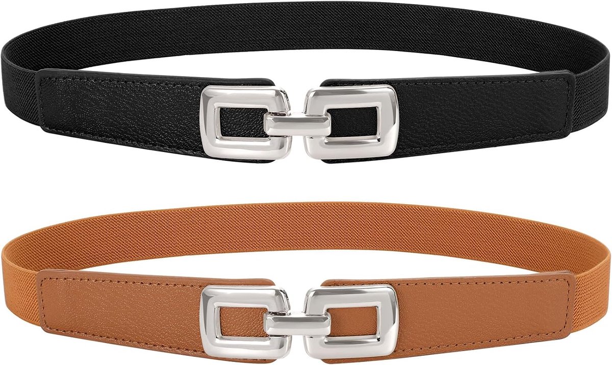 Riemen voor dames, dunne taille, rekbare riem met metalen gesp voor jurk, jeans en broek