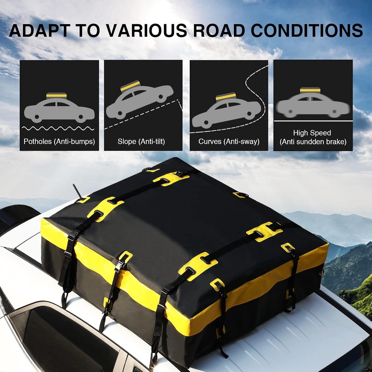 Dakkoffer voor de auto, 425 liter, pvc, opvouwbare dakkoffer, bagagebox, 100% waterdichte daktas, dakbagagedrager, tas voor alle auto's met antislipmat, 6 deurhaken, opbergtas