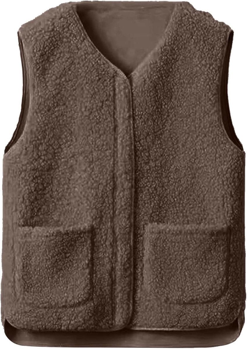 Damesvest, mouwloos, jas met zakken met ritssluiting, fleecejassen, winterjas, warm, licht, zacht, warm, modieus, casual, pluizig, vest