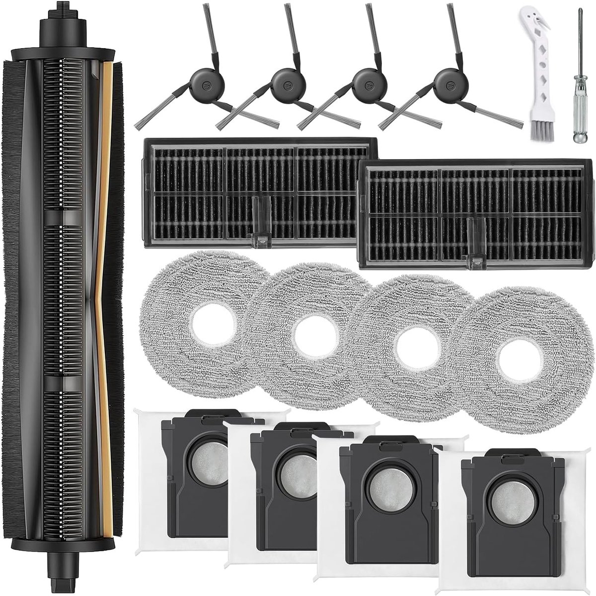 accessoires voor Dreame X40 Ultra complete /L40 Ultra /X40 Master stofzuigerrobots, 1 TriCut-borstel, 2 filters, 4 stofzakken, 4 reinigingsdoeken, 4 zijborstels