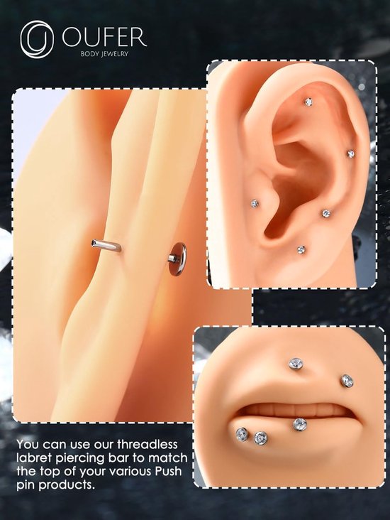 2 stuks 16G/18G/20G Gold Threadless Post titanium G23 vervangende staafjes voor oorbel tragus stud conch lobe lip ring piercing sieraden voor vrouwen 6/8/10/12 mm — afbeelding 5
