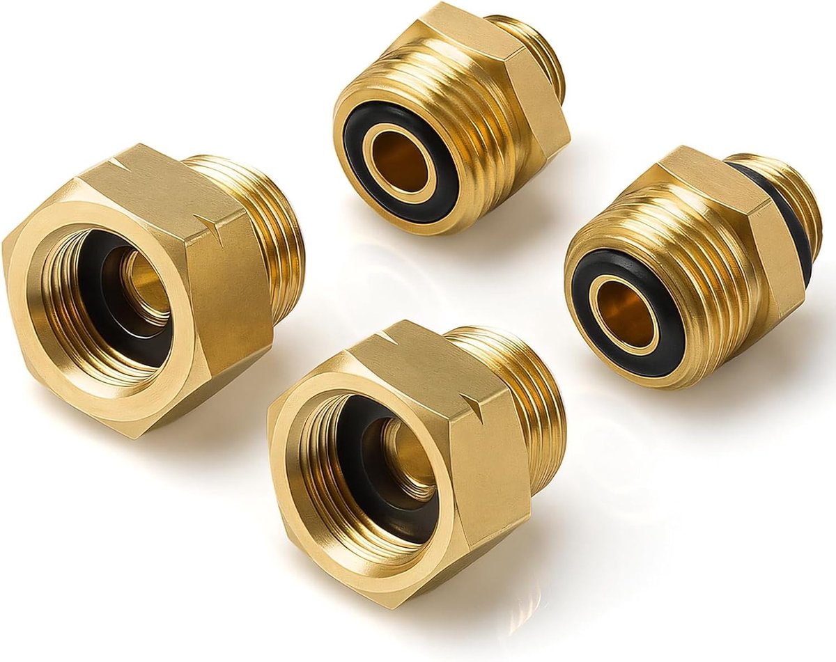 gasadapterset, 4 stuks, aansluitingen W20X1/14, M21.8X1/14, M14X1.5, M10X1, hoge corrosiebestendigheid