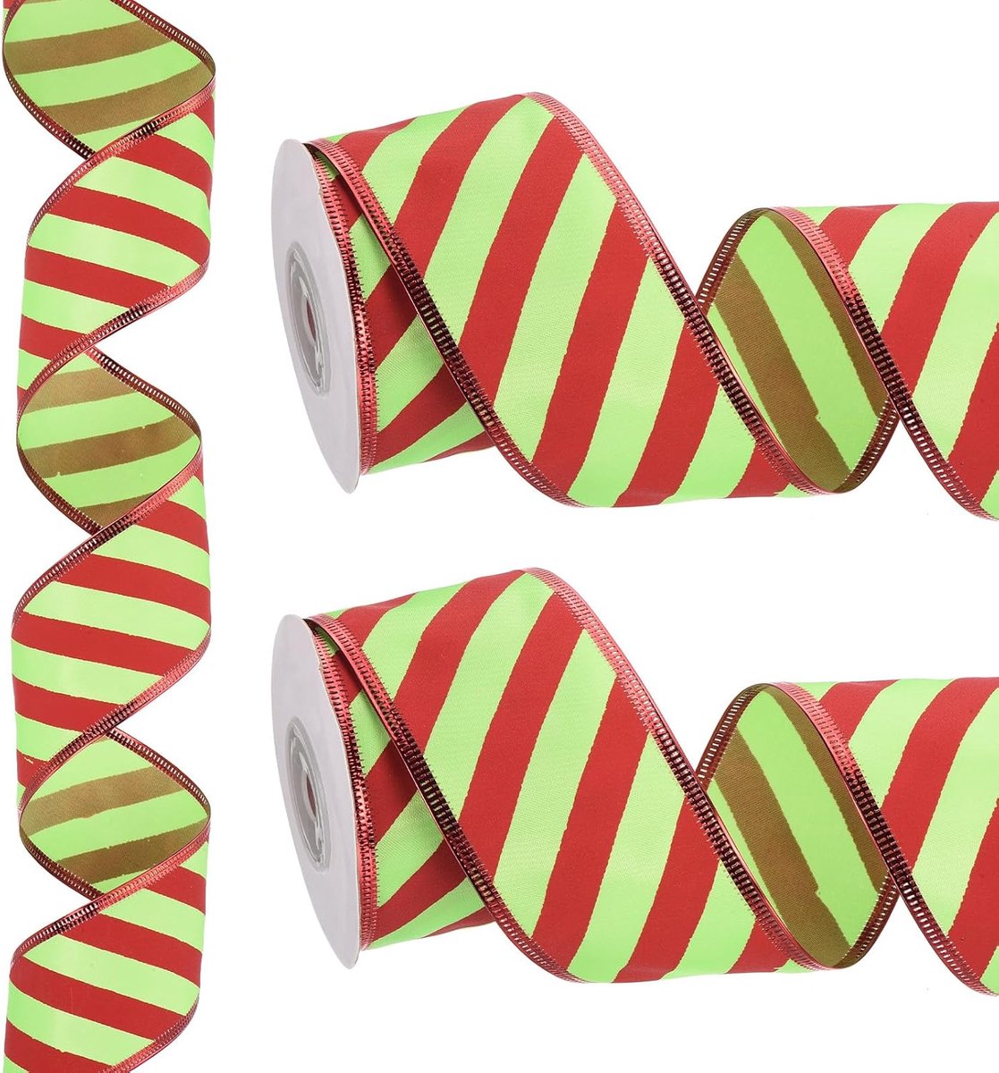 Gestreept lint, 20 m x 5 cm, bedraad lint satijnen geschenkverpakkingslint voor Kerstmis Craft Verjaardag Bruiloft Festival Krans, Rood Groen