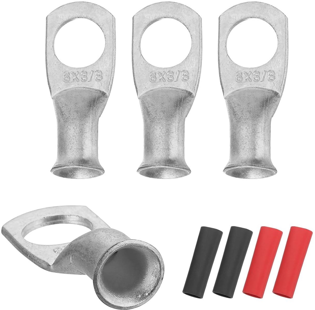4 stuks 6 AWG M10 Batterijklem, 3/8 inch 10 mm Klem Voor Koperdraad, Krimpkous 3:1, Zilver