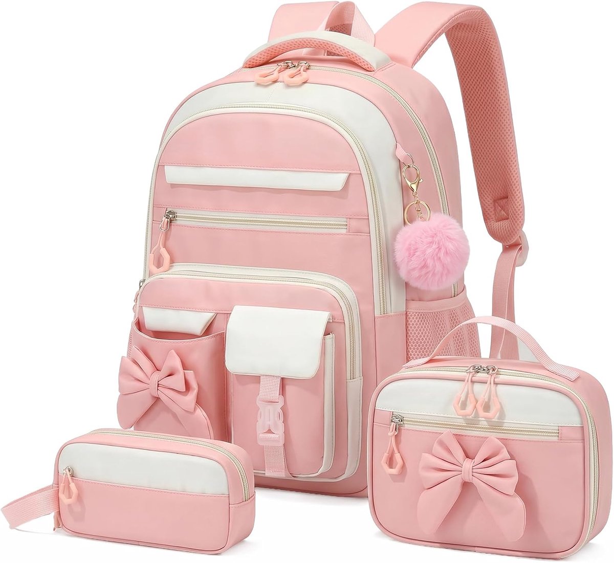Schoolrugzak meisjes 3-delig, schooltas Kawaii 3e tot 7e klas met lunchtas pennenetui gymnasium vlinderdas decoratie met anti-diefstaltas 24L-88081