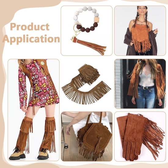 4 m breed PU-leer en suède, 99 mm breed, camel, dubbelzijdig naaien, franjes, voor knutselen, kleding, handtas, naaien, jurk, handwerk, versiering, decoratie — afbeelding 5