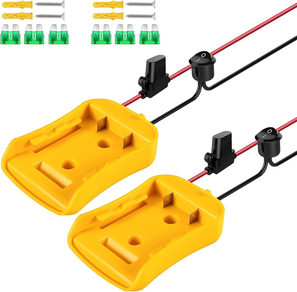 2 stuks Power Wheel adapters voor Dewalt 18 V/20 V accu, accu-adapter, dock power connector 12 AWG met zekering en schakelaar, batterijombouwset, veilige batterijadapter voor RC auto doe-het-zelvers