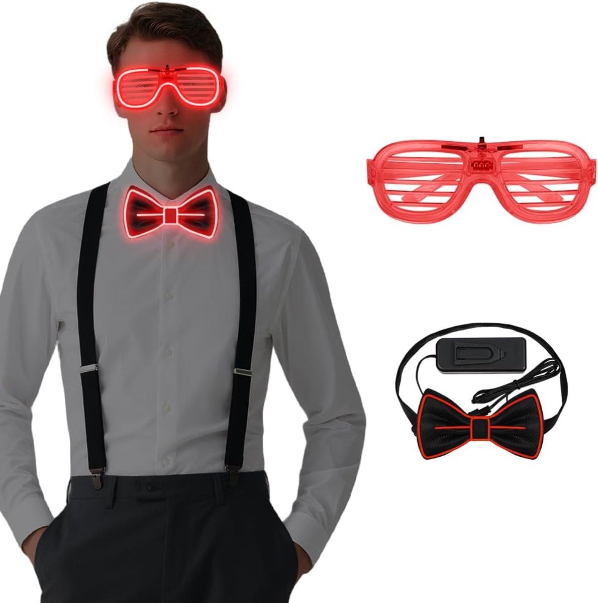 2 stuks, lichtgevende vlinderdas, knipperende led-bril met 3 flitsmodi voor carnaval, muziekfestivals, feestdagen, bruiloften, Halloween en vrijgezellenfeesten