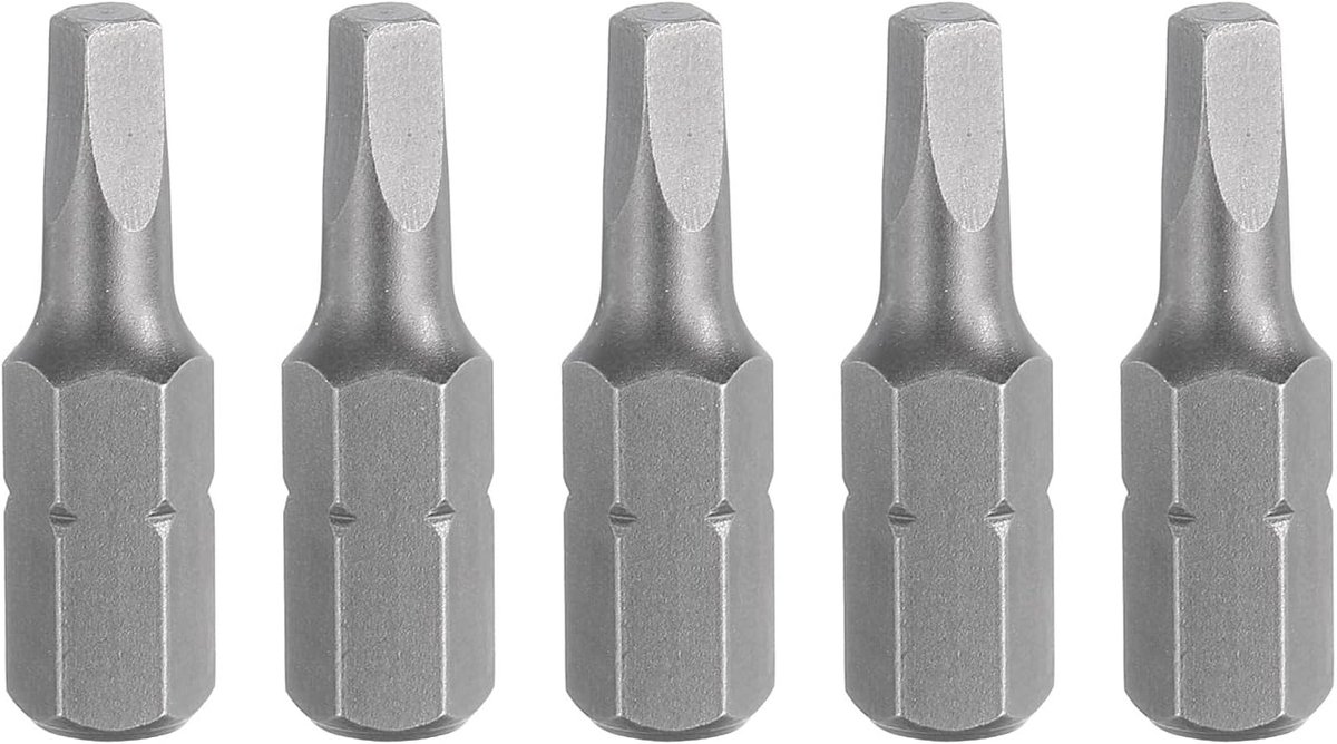 5 stuks vierkante schroevendraaierbits R2 1/4 inch zeskantschacht 25 mm / 1 inch magnetische lengte 4 punten zeskantige bits staal S2 industriële kwaliteit elektrische schroevendraaier 4,5