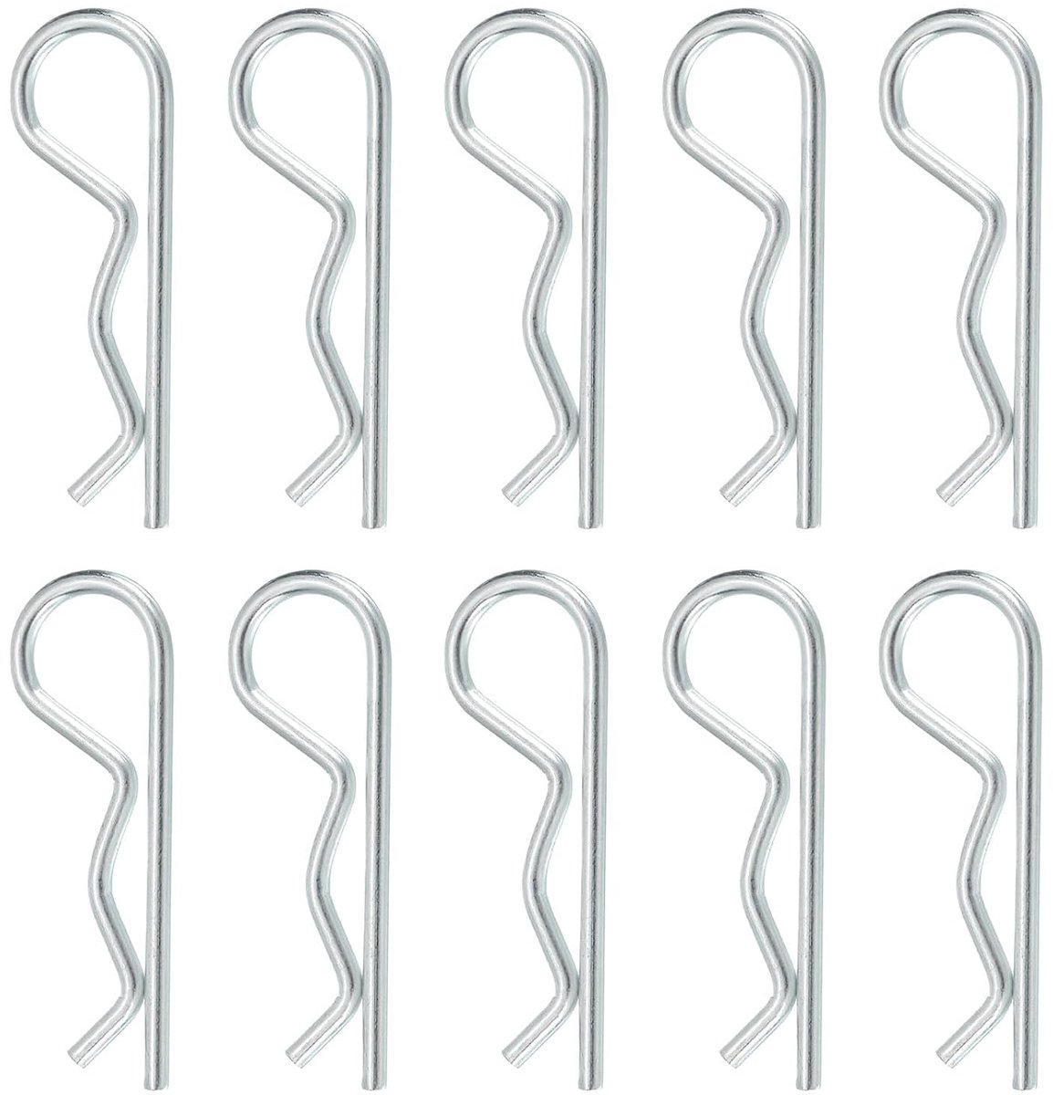 10 stuks trekhaakpenclips, 2 mm x 40 mm, R clips van koolstofstaal, draadhaarspelden, splinten, assortiment kit, clips voor aanhangers, tractoren, grasmaaiers, wagens, vrachtwagens, pins