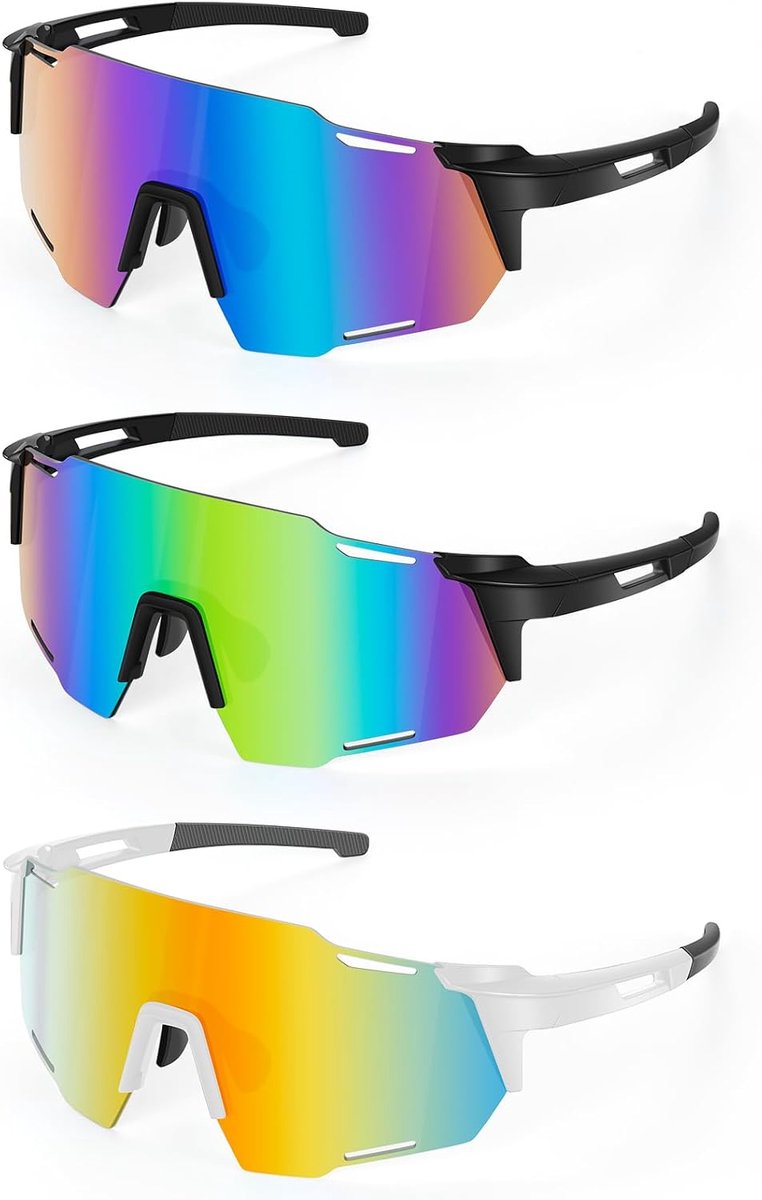 zonnebril, 3 stuks, sportfietsbril, snelle bril met uv-bescherming, snelle zonnebril voor dames en heren, fietsbril voor outdooractiviteiten, vissen, autorijden, reizen