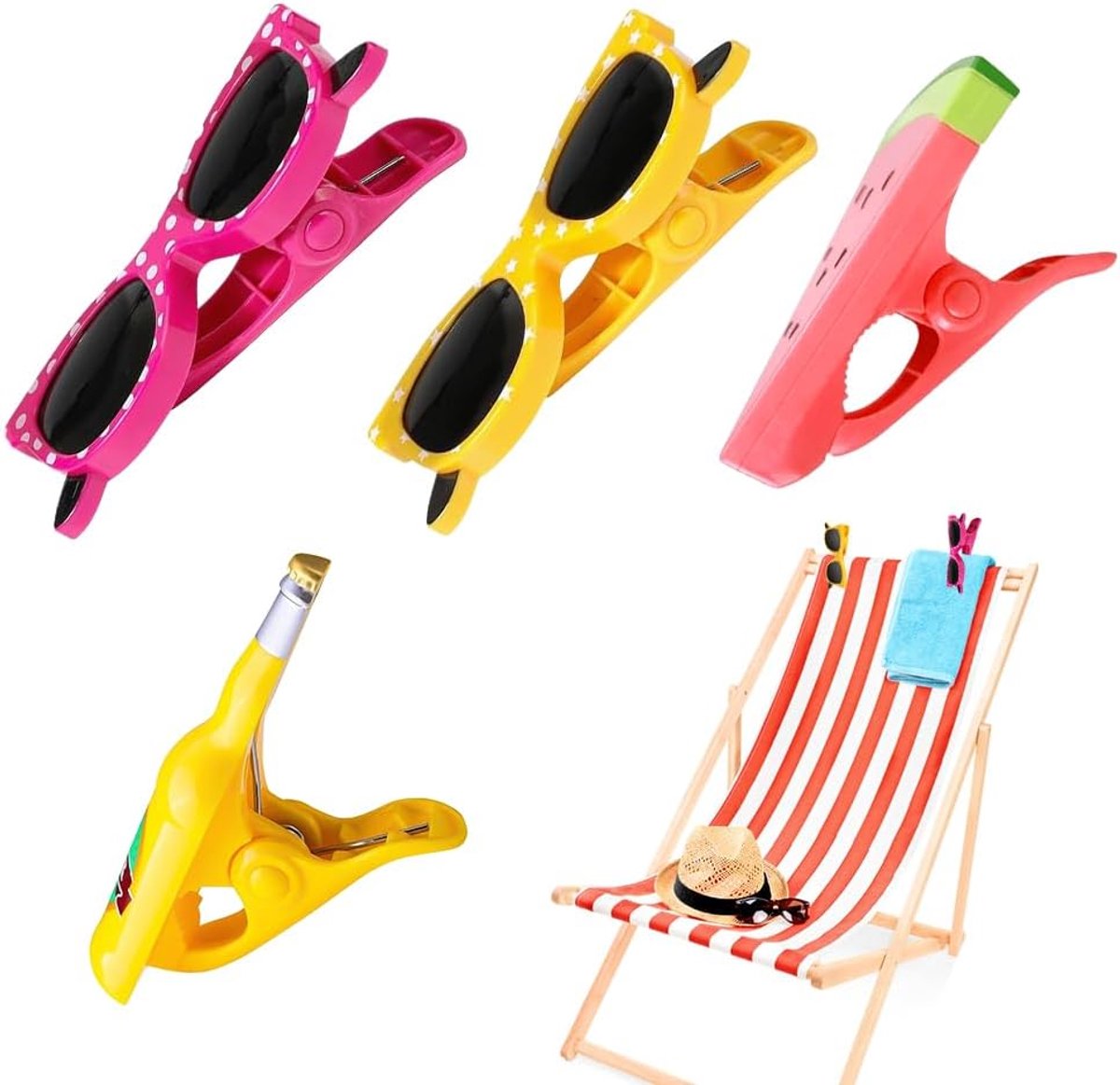 4 stuks strandhanddoekclips, grote draagbare grappige wasknijpers voor ligstoelen, winddichte handdoekklemmen voor strand, tuin, zwembad of ligstoel