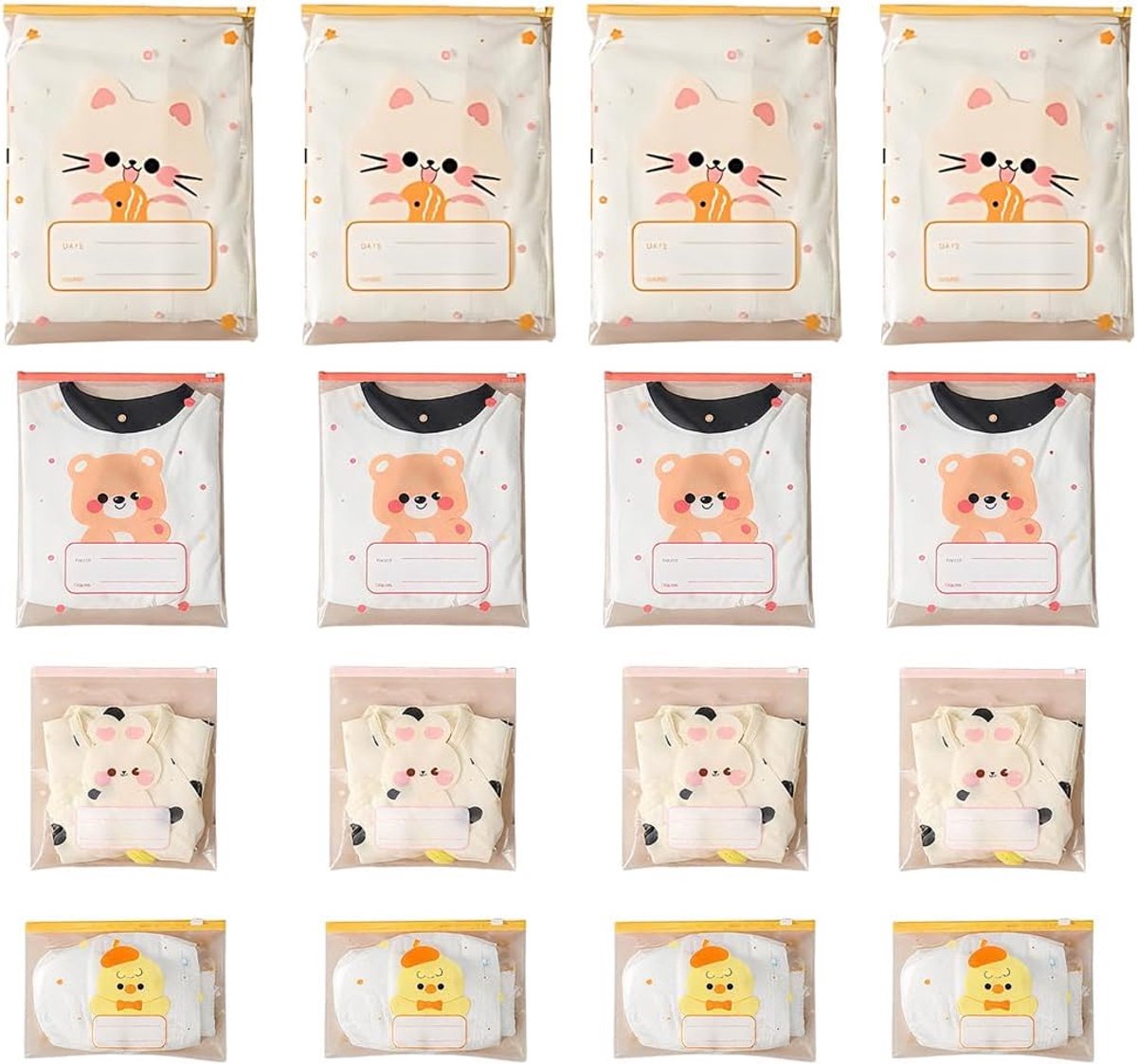 16 stuks zakjes voor pasgeborenen, ziekenhuis, pakzakken voor babykleding, met sluiting, transparante zakken, cadeaus voor meisjes