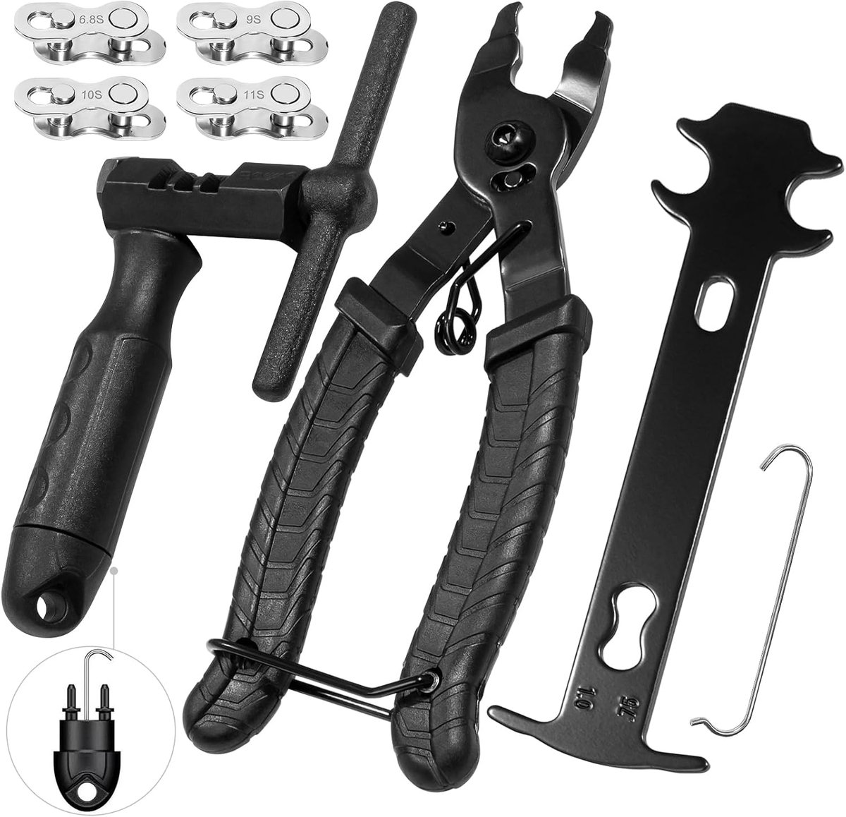 Kettingpons fiets met kettingmeetliniaal & kettingslot tang – 4 Paar kettingnieten inbegrepen – Fietsketting reparatieset voor 6-12 versnellingen, Complete set voor racefiets, mountainbike