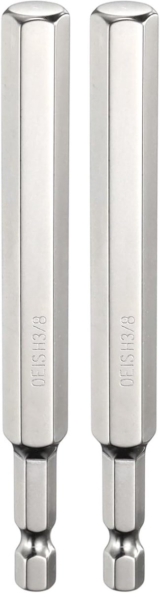 Set van 2 H3/8 schroevendraaiers, 1/4 inch inbus-schroevendraaier, 100 mm lang, zeskantige boor, sleutel, magnetische steeksleutel, industrie, S2 gelegeerd staal, zeskantige bitset