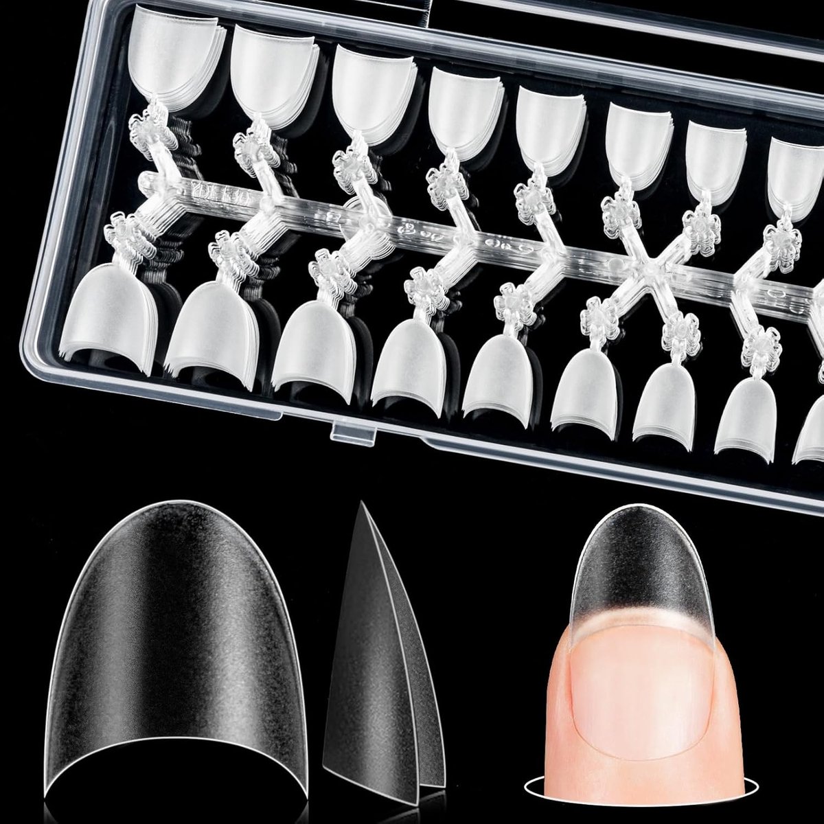 Valse nageltips, 300 stuks, 12 maten, kort, ovaal, mat, halve afdekking, kunstnageltips, acryl nagels om op te plakken, met handvat, voor nagelstudio, doe-het-zelf manicure