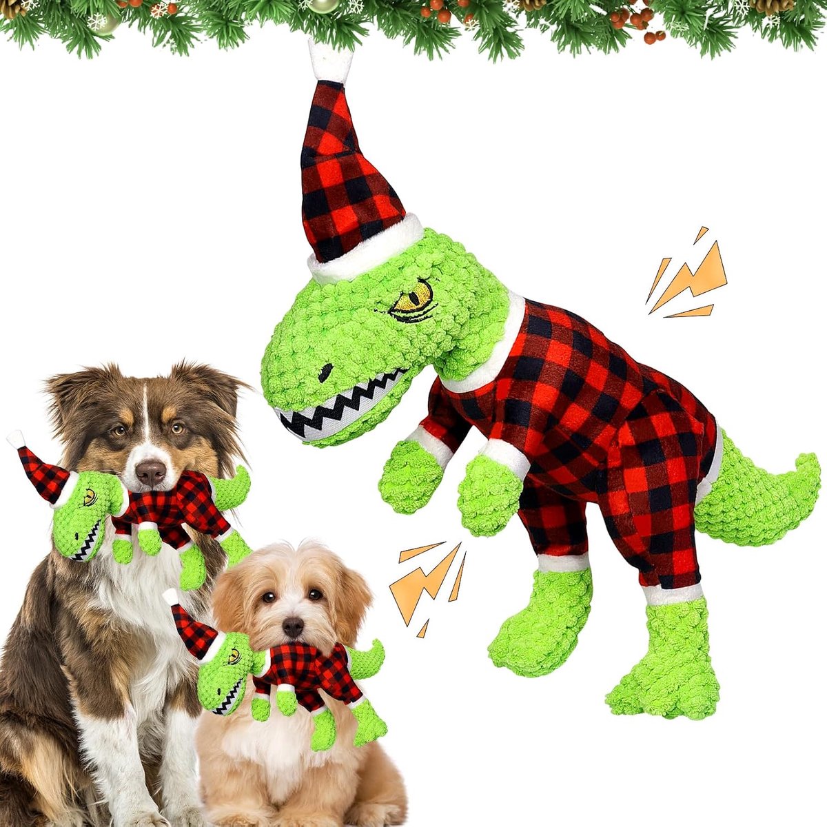 Hondenspeelgoed Kerstmis, Onverwoestbaar Hondenspeelgoed, Interactief Kauwspeelgoed, Honden Kauwspeelgoed, Klinkend Dinosaurus Puppyspeelgoed, Hondenspeelgoed voor Kleine en Middelgrote