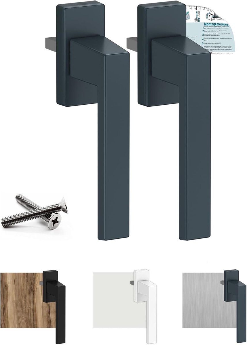 Exclusieve aluminium raamgreep, antracietgrijs RAL7016 (35 mm), 2 stuks, voor ramen, terras/balkondeuren van hout, kunststof of aluminium, kantelfunctie, ergonomisch, aangenaam gevoel