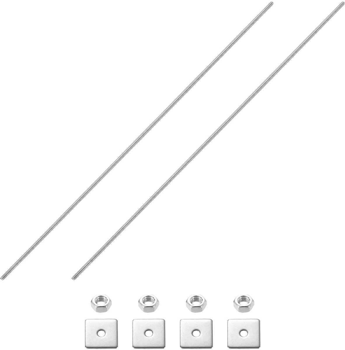 2 stuks complete draadstangen, M3 x 300 mm, 304 roestvrij staal, draadstangen, compleet met moeren en sluitringen voor klemmen, ophangingen en U-vormige houders, zilver