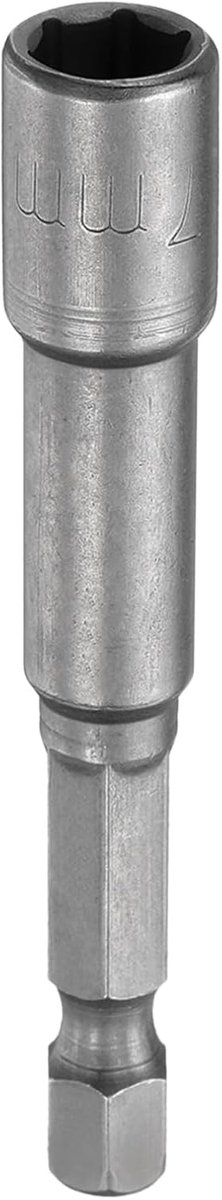 Zeskantmoerschroevendraaier-bit, 7 mm, metrische 6-punts bus, 1/4 inch, zeskantige schacht, magnetische set, CR-V stalen boutenbussen voor slagschroevendraaier, 65 mm lang