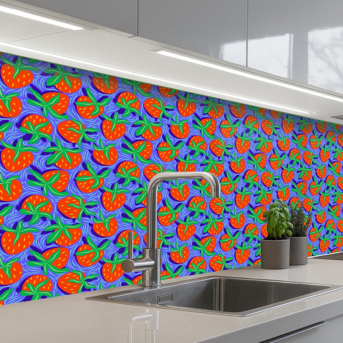keukenachterwand 80x150 cm zelfklevend keuken decoratie accessories home kitchen spatscherm Aardbei - Rood - Zaadjes