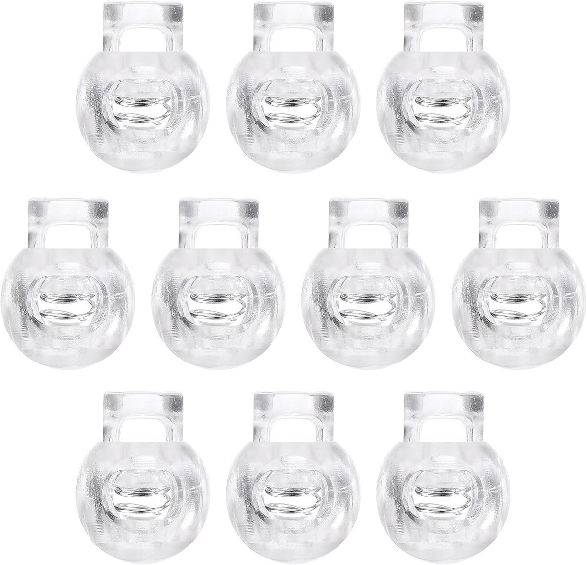 10 stuks koordstoppers 6 mm tuimelsluiting transparant | Enkele gat, veer, voor trekkoorden, paracord, veters, kleding, bagage, rugzak, camping