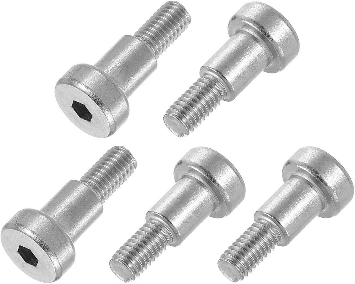 6 stuks 304 roestvrijstalen schouderbouten 8 mm schouderdiameter 10 mm schouderlengte M6 schroefdraad zeskant schouderbouten voor textiel-, hydraulische en spuitgietmachine-industrieën