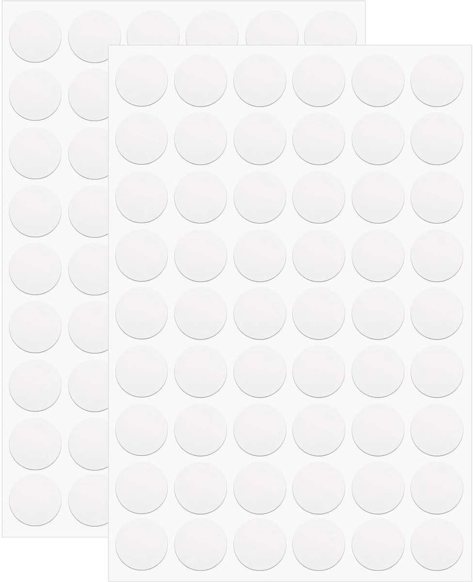 2 vellen schroefgatafdekkingen, stickers, 21 mm, 54-in-1 zelfklevende schroefafdekkingen, doppen, waterdicht, stofdicht, pvc, voor muur, kasten, bureau, wit