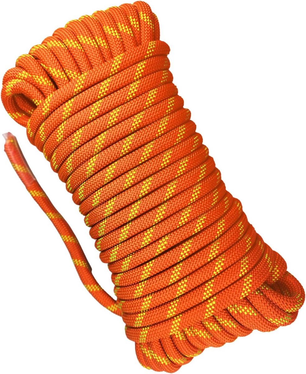 40m Statisch Touw 12mm Outdoor Bergbeklimmen Touw Heavy Duty Voor Reddingsboten Parachutes Wandelen Camping Voldoet aan de UIAA Certificering Fluorescent Oranje