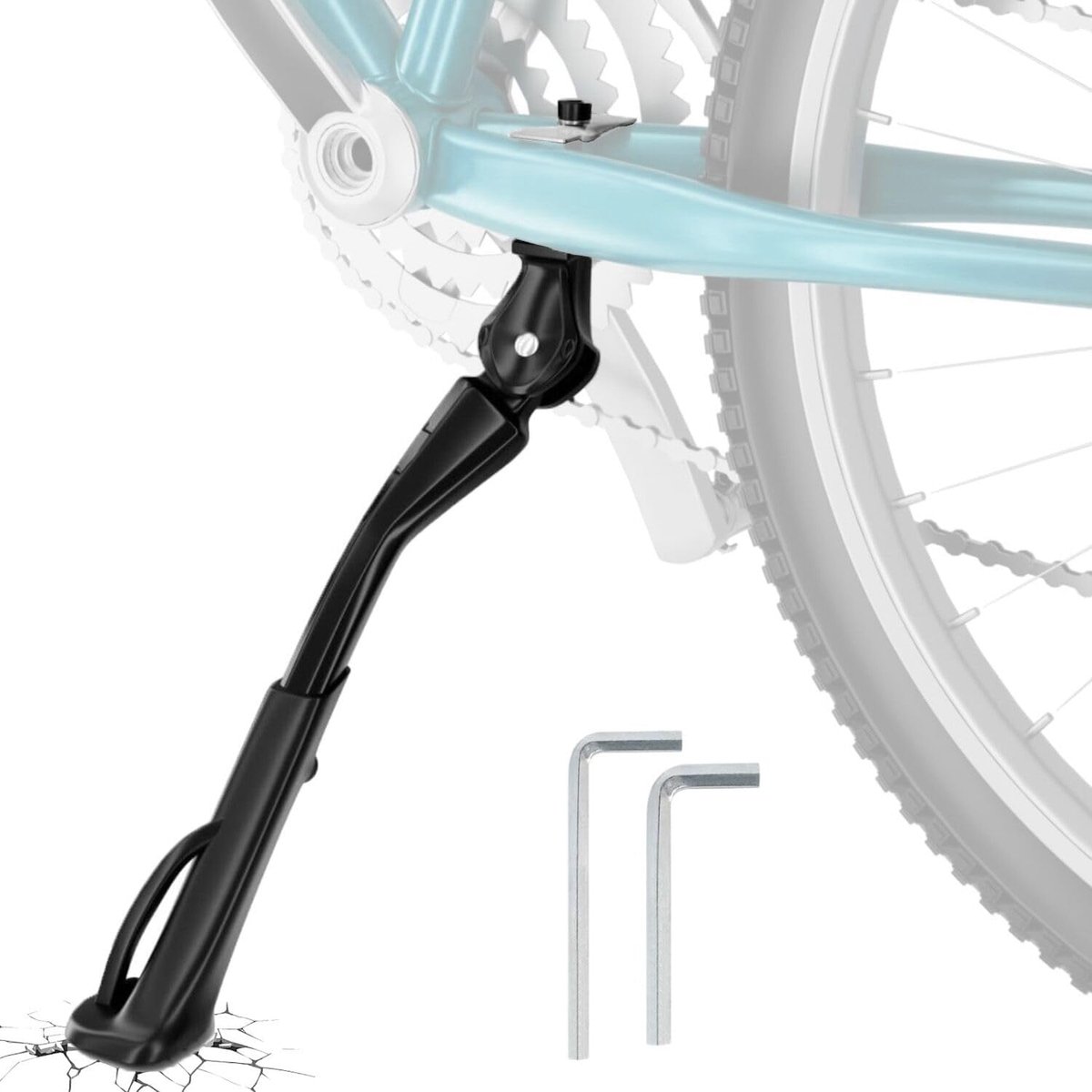 kinderfiets, in hoogte verstelbare fietsvoetsteun, geen gaten achter te laten, inclusief installatiegereedschap (centraal ondersteuningsmodel)