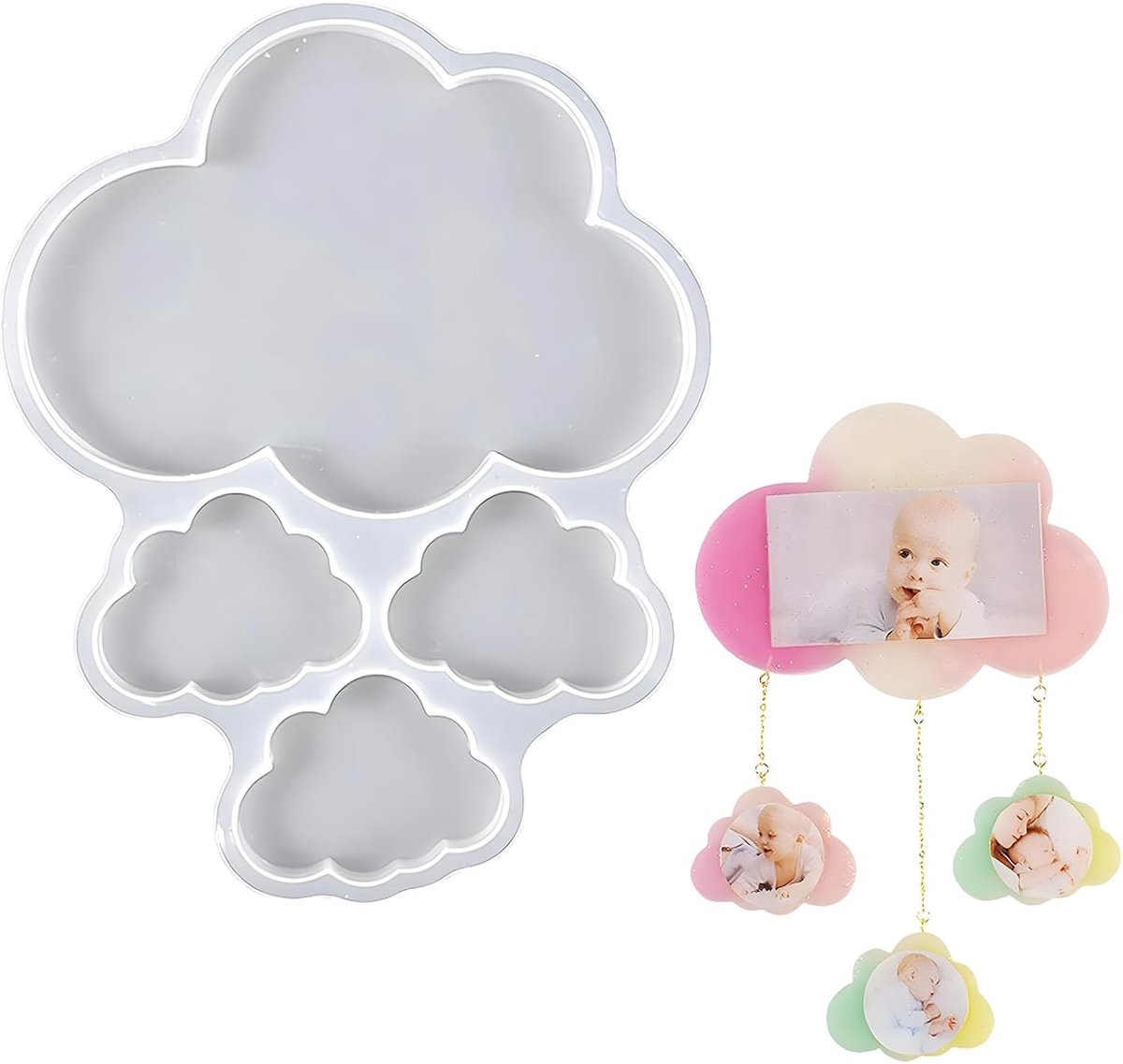 Wolkvorm van kunsthars, epoxyhars mallen siliconen wolken, moule pour cadre foto, siliconen, geschikt voor doe-het-zelf thuis, fotolijsten, ornamenten, kaars, zeep, gips, productievorm en