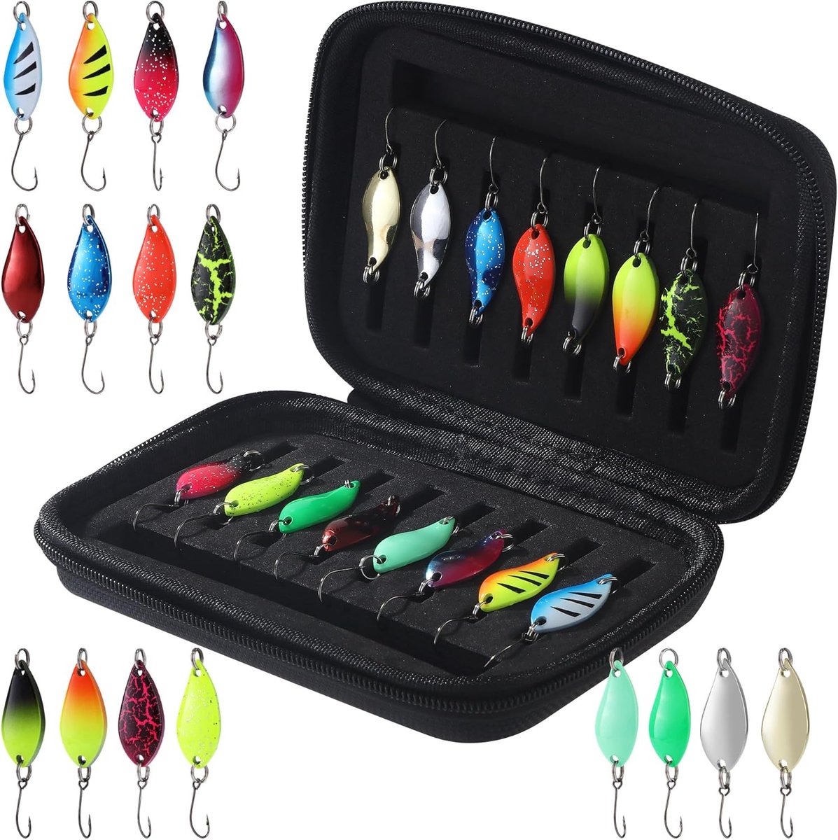16 stuks, 2,5 g/3,5 g/5 g, visaccessoires met opbergdoos, kunstaas, spinner, knipperlichtset