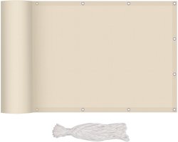 interGo Balkonscherm 90x300cm, ondoorzichtig & weerbestendig – Balkonafdekking en windscherm met oogjes en koord, Crème