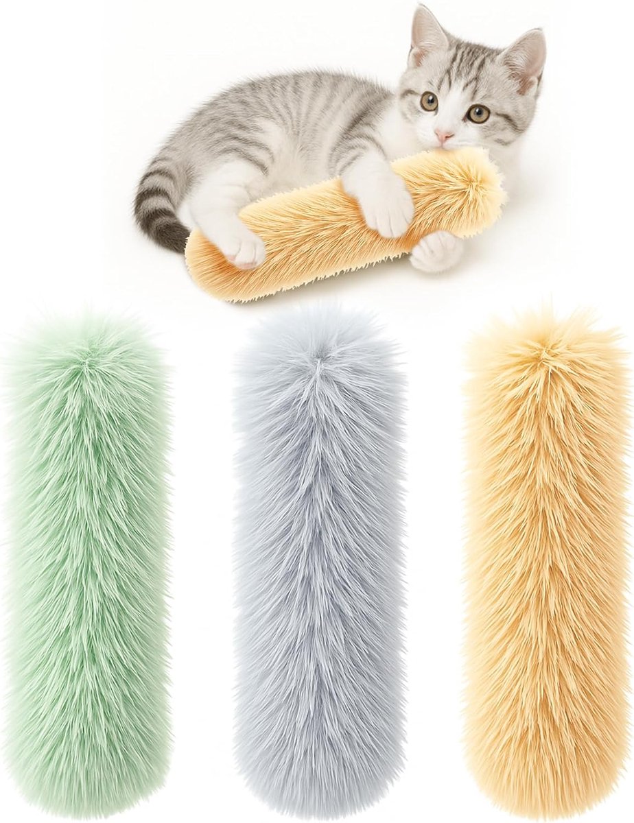 3-Pack Kattenkussens Met Kattenkruid, Zachte Pluche Knisperspeeltjes Voor Katten, Interactieve Bijtaccessoires Voor Binnenkatten, Stimuleert Beweging En Zelfstandig Spelen