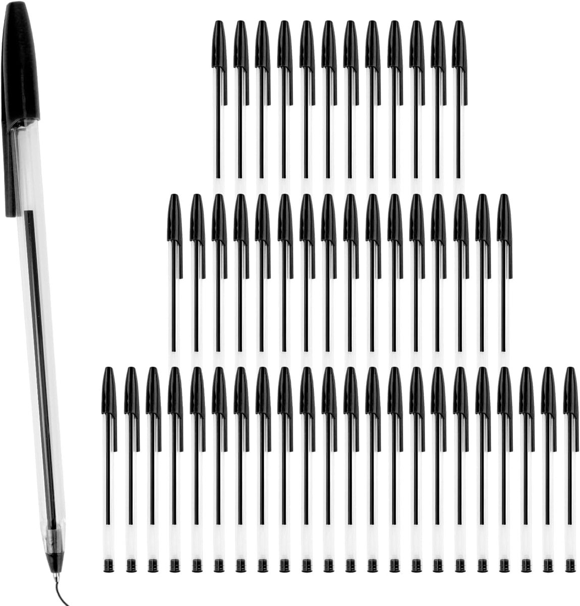 50 stuks, super duurzaam, balpen, balpen, kuliset, transparante stiftschacht voor eenvoudig en zacht schrijven, voor kantoor, school en thuis, zwart