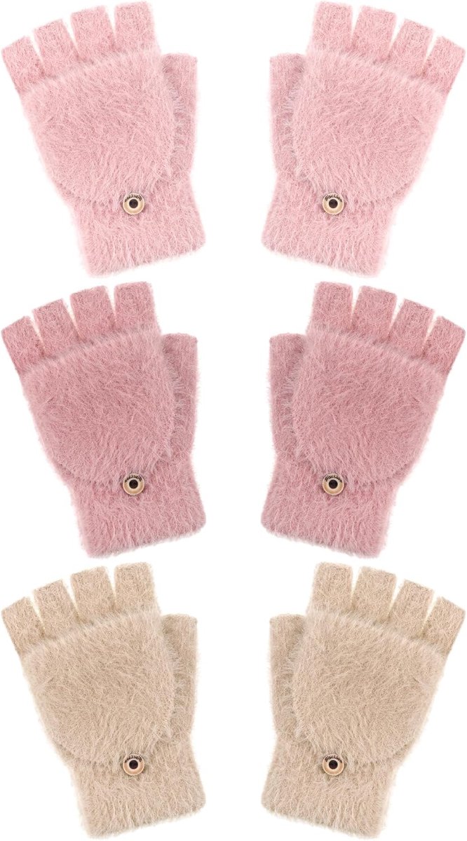Handschoenen met klep, dames, winter, halve vingers, wanten, handschoenen voor kinderen, verpakking van 3 stuks