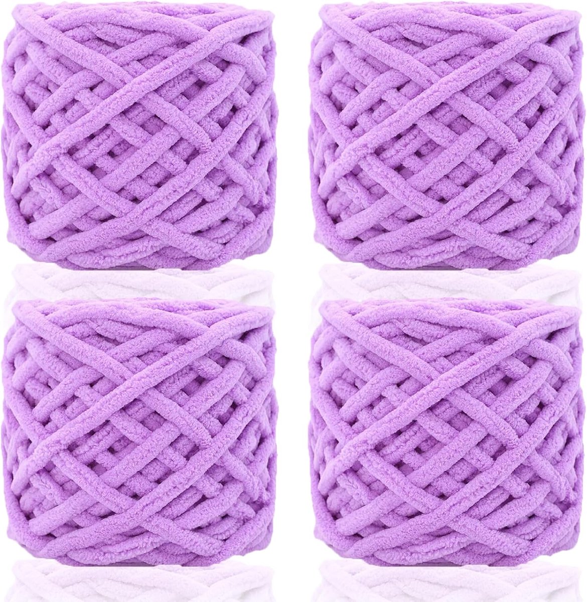 95 x 4 grof garen om te haken en breien, 7 mm dik, gehaakte chenille-garen, pluizige dikke wol voor gehaakte deken, pop, tas, hoed, kussen, kattenbed (lichtpaars)