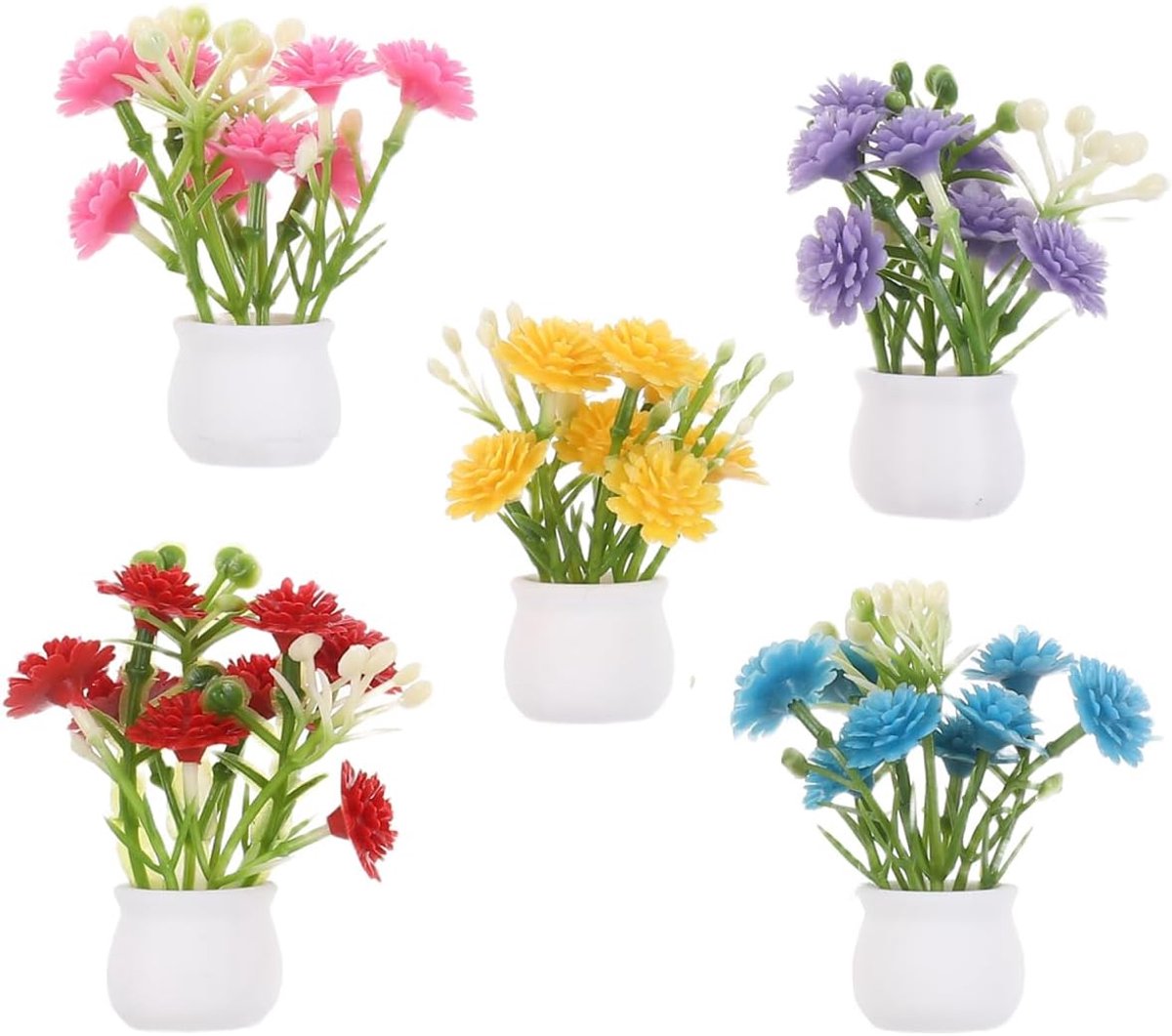 5 stuks kleine vazen met kunstbloemen poppenhuis 1:12 miniatuur decoratie voor feeëntuin plank tafel