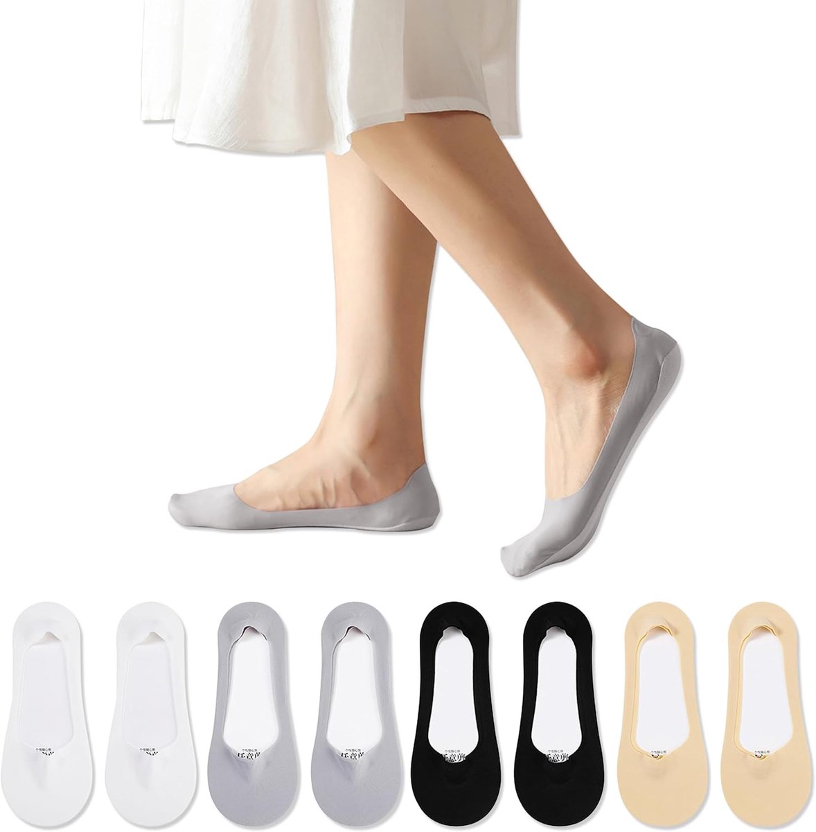 Sokken, 8 Paar Enkelsokken No Show Sokken met Anti-Slip Siliconen, Laag Uitgesneden Onzichtbare Sokken Ballerinasokken voor Sportschoenen Platte Schoenen
